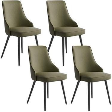 Imagem de Cadeira de jantar, cozinha, sala de jantar, móveis, cadeiras de jantar, conjunto de 4, cadeiras de couro de cozinha, pés ajustáveis com encosto acolchoado (cor: D)