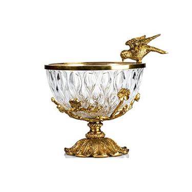 Imagem de BSNANCA Prato de frutas de vidro cristal novo estilo chinês retrô decoração de sala de estar base de cobre prato de frutas criativo transparente fruteira tigela de frutas para balcão de cozinha