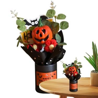 Imagem de Buquê de Halloween | Buquê de abóbora de - Flor artificial com folhas de eucalipto, decoração de festa de cornija de casa para criação de atmosfera de Halloween