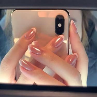 Imagem de Unhas postiças curtas redondas francesas brancas com design aurora cobertura completa cola em bastão falso artificial em unhas de acrílico para mulheres, 24 peças