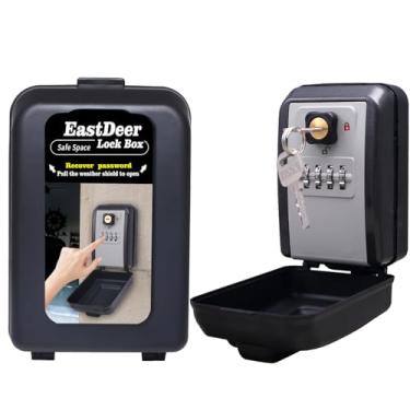 Imagem de EASTDEER Caixa de fechadura SAFEKey com chave de combinação e recuperação redefiníveis, cofre de chave montada na parede de acesso duplo, cofre de segurança resistente para todos os climas para chaves