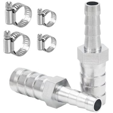 Imagem de Sctihwelire Adaptador de encaixe de farpa de mangueira redutora de latão cromado, 3/8 (10 mm) a 1/4 (6 mm) redutor de emenda com braçadeiras de aço inoxidável, kit de reparo de mangueira de ar para