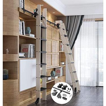 Imagem de Kit de ferragens de escada deslizante para biblioteca de rolamento, acessórios de ferragem de trilho de porta de celeiro deslizante, trilho de escada móvel no sótão com rolos, material de aço carbono