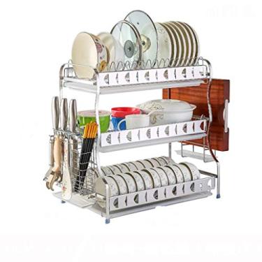 Imagem de BSNANCA Escorredor de talheres escorredor de pratos rack de ralo de cozinha rack de armazenamento de utensílios de mesa pode ser montado no chão pode ser montado na parede rack de talheres de aço