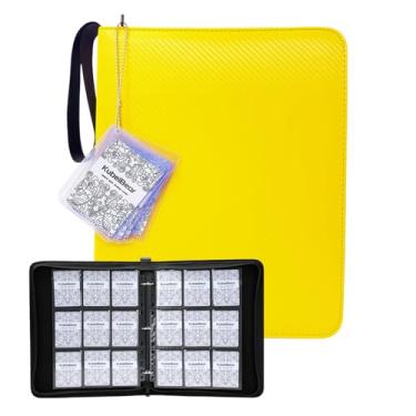 Imagem de Fichário para cartões – Capacidade 720, porta-cartões colecionáveis com zíper para MTG, esportes e colecionáveis – Armazenamento sem ácido, durável e adequado para viagens (amarelo, 9 bolsos)