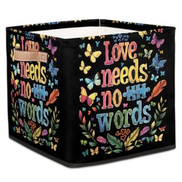 Imagem de hongjinglin Cestos dobráveis para armazenamento de cubos, palavras, autismo, flores, caixas dobráveis para crianças, brinquedo com alças, organizador de tecido, cesto organizador para berçário, sala