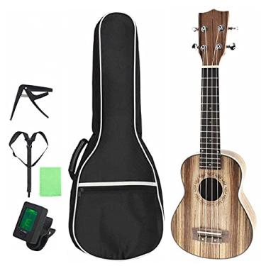 Imagem de Ukulele infantil Ukulele Soprano de 53 cm Madeira Zebra 15 trastes Guitarra Quatro Cordas + Bolsa + Sintonizador + Cordas + Alça + Pano