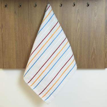 Imagem de Kit 5 Panos de Prato Atoalhado Felpudo, 100% Algodão 315gr/m², 70x45cm, Listrado, Alta Absorção, Pano de Copa Toalha Cozinha (Branco)