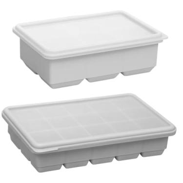 Imagem de Kit 2 Formas de Gelo Silicone 6 e 15 Cubos Com Tampa Freezer Coquetéis Refrescos