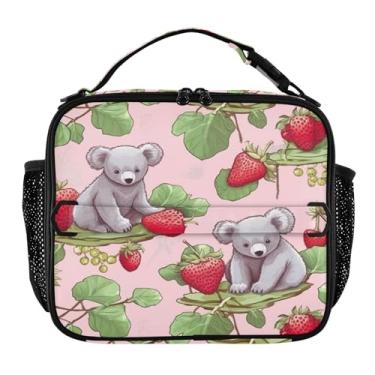 Imagem de Blueangle Lancheira com dois coalas e morangos para homens, mulheres e adultos, lancheira pequena para trabalho de escritório, piquenique - bolsa térmica portátil reutilizável (530)