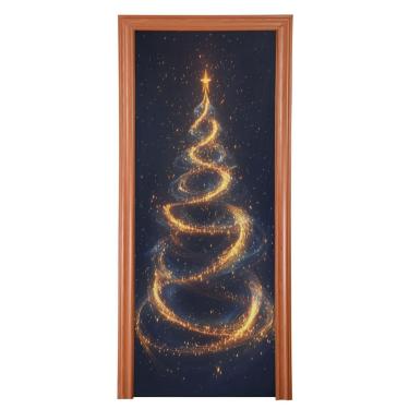 Imagem de Blueangle Capa de porta de árvore de Natal mágica - Capa de porta de tecido elástico para porta da frente - decoração de banner de porta de Natal ao ar livre festa em casa (520)