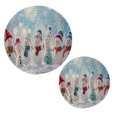 Imagem de Blueangle 2 peças de suporte de panela de tripé de bonecos de neve fofos - conjunto de pegadores de panela de tecido redondo - almofadas quentes trançadas de algodão - porta-copos - tapetes de mesa