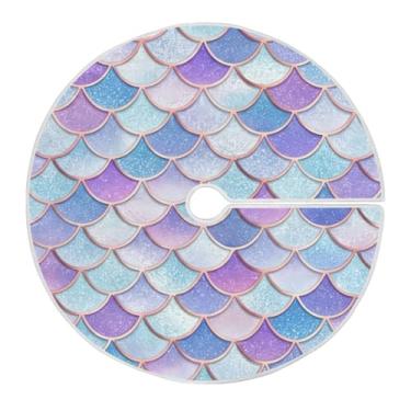 Imagem de Blueangle Saia de árvore de Natal com escamas de sereia coloridas de 120 cm - poliéster macio e resistente a rugas, decoração de férias para festas de Natal, árvore festiva e decoração de casa (44)