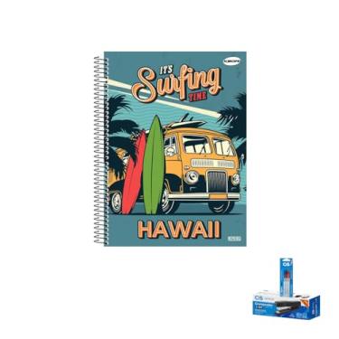 Imagem de Kit Caderno Masculino KBOM 96 Folhas + Caneta Esferográfica 0.7mm Kit com 03 Unidades + Grampeador Metallic C-15