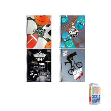 Imagem de Kit Caderno Universitário Vibe Masc 80F + Caneta Point 88 Fineliner Estojo com 10 Cores + Marca Texto Lumini Pastel Estojo com 06 Cores