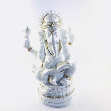 Imagem de Imagem Ganesha Sabedoria Branco Escultura Resina Estatua 17 Cm - Lua M