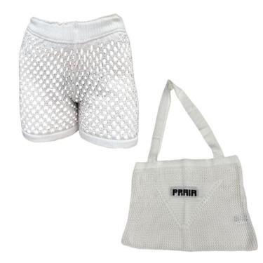Imagem de Kit Shorts/Saia com Bolsa Feminina Saiada de Praia Tricot Moda Verão -