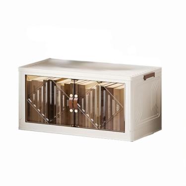 Imagem de SPXMQSS Caixa de armazenamento com tampa, caixas de armazenamento de plástico dobrável grandes, empilháveis caixa de armazenamento com porta magnética e rodas para roupa brinquedos livros campismo