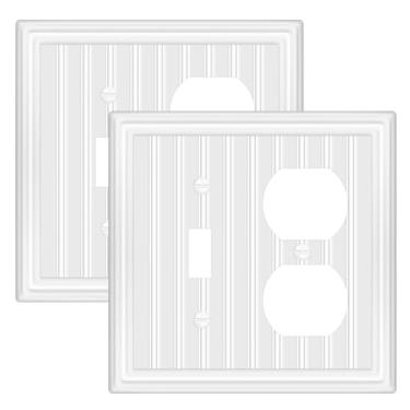 Imagem de Placa de parede de metal para tomadas elétricas, placas decorativas de interruptor branco off-white, placa de cobertura de interruptor de luz, placas de parede de 2 gangs (tobo/duplex, pacote com 2)