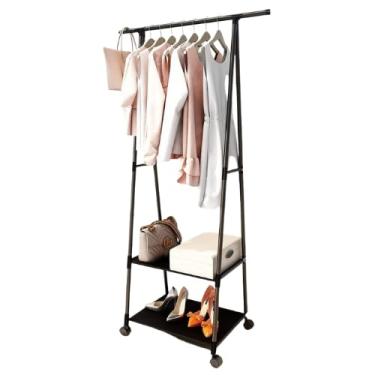 Imagem de Arara de Roupas com Sapateira, Metal e Plástico, 56 x 160 x 42 cm, Rodinhas 360° com Trava, Capacidade 15 kg, Prateleiras Removíveis