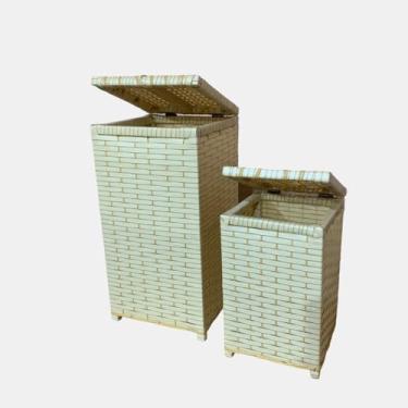 Imagem de Kit com 2 Cestos Organizadores para Roupa Suja e Brinquedos – 30x30x60 e 24x24x40 cm(Banana)