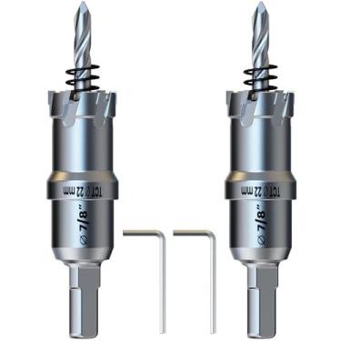 Imagem de 2 peças de serra de furo 7/20.3 cm (22 mm) broca de serra de metal resistente com broca piloto HSS, cortador de furo de ponta dura para placa de aço inoxidável, ferro, alumínio, madeira (2 peças 7/8