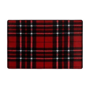 Imagem de ZERAOKE Tapete xadrez vermelho e preto, 8,5 x 1,5 m, tapetes de área de fazenda para sala de estar, decorativo, lavável, antiderrapante, tapetes macios modernos para quarto, sala de jantar, sala de