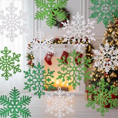 Imagem de Knitgrip 24 peças de enfeites de floco de neve grandes para decoração de árvore de Natal, 25 em 30 em glitter, flocos de neve decorativos com cordão para árvore de Natal, janela, guirlanda, decoração