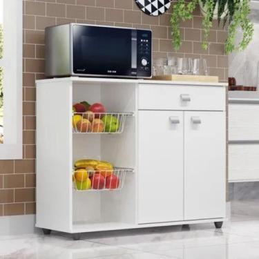 Imagem de Balcão Fruteira Renata Microondas Bebedouro 2 Portas 1 Gaveta - Branco