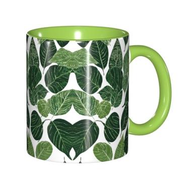 Imagem de Zeraoke Canecas de café criativas com estampa de folhas tropicais, personalizadas, presente para a família, tamanho de 325 ml, unissex