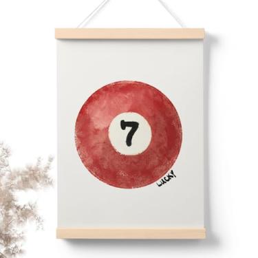 Imagem de PaJiaNi Decoração de parede com 7 bolas vermelhas, pôster vintage número 7, bola vermelha da sorte, decoração de parede para quarto, sala de jogos, bar de bilhar ou apartamento Y2K, 30,5 x 40,6 cm