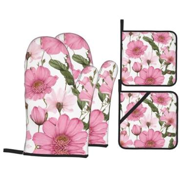 Imagem de Garden Peony - Conjunto de luvas de cozinha estampadas com suportes de tampa, luvas de forno resistentes ao calor para manusear panelas quentes, grelhar, churrascos, kit de 4 peças.