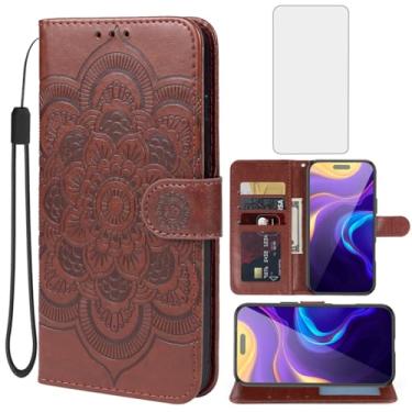 Imagem de Bohefo Capa para iPhone 17 Pro Max/Capa carteira para Apple 17ProMax com protetor de tela de vidro temperado, suporte para cartão de crédito de couro mandala, suporte para iPhone 17 Pro Max, marrom