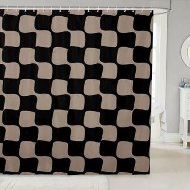 Imagem de jejeloiu Cortinas de chuveiro quadriculadas Buffalo Plaid Cortina de banheiro para crianças mulheres homens preto marrom acessórios de banheiro geométrico tecido de poliéster impermeável para barracas
