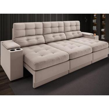 Imagem de Sofá com Porta Copos e Carregador USB Eureka 2,30m Assento Retrátil e 