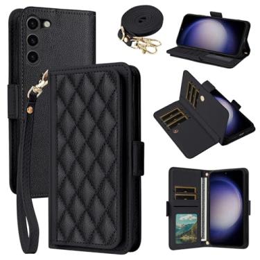 Imagem de Dibosom Capa carteira para Samsung Galaxy S23 Plus S23+ 5G Argyle com alça de pulso/ombro compartimentos para cartões, capa de celular acolchoada para S23plus 23S + S 23 23+ SM-S916U 16.8 cm preta