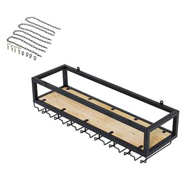 Imagem de APUM Prateleira de teto suspensa para vinho, rack de garrafa de metal, exibição de altura ajustável, suporte de armazenamento de vinho, prateleira de vidro, para cozinha, bar