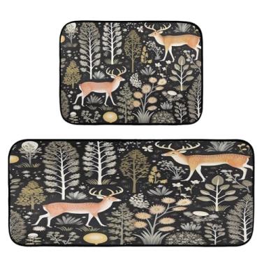 Imagem de Wassud Conjunto de 2 tapetes e tapetes de cozinha Sika Deers, impermeável, antiderrapante, para cozinha, corredor, escritório, pia, lavanderia