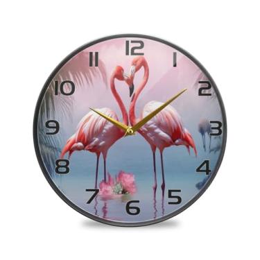 Imagem de YETTASBIN Relógio de parede de acrílico flamingo - Silencioso, sem tique-taque, operado por bateria, relógio redondo decorativo criativo para cozinha, sala de estar, banheiro, decoração de escritório