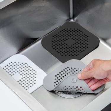 Imagem de Pacote com 3 coletores de ralo de silicone para pia e banheira - conjunto de coadores de cabelo versáteis em 3 cores, fácil de limpar, perfeito para banheiro, cozinha, chuveiro