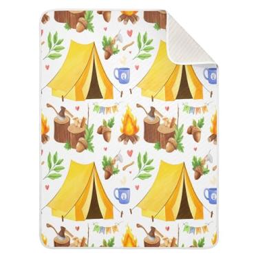 Imagem de Burbuja Cobertor de bebê com barracas amarelas de acampamento para meninos e meninas, cobertor macio e quente para berçário, cobertor infantil de 76 x 101 cm