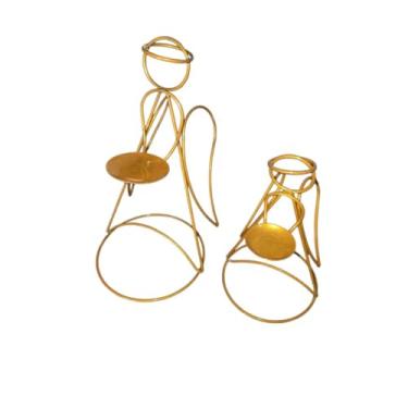 Imagem de Decoração De Natal Kit Com 2 Anjos Suportes Para Velas Em Ferro Dourado(DOURADO)