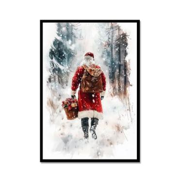 Imagem de Impressão de pôster de arte de parede retrô de Natal Papai Noel alce paisagem de inverno imagens de Natal para bar em casa, pub, cozinha, café, loja, decoração de férias (SKU9,12 x 40,6 cm = (30 x 40