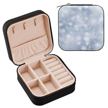 Imagem de YETTASBIN Caixa de joias de flocos de neve para adolescentes, meninas, mulheres, presente de aniversário, Natal, caixa de armazenamento portátil de couro PU, mini estojo de joias de viagem para colar