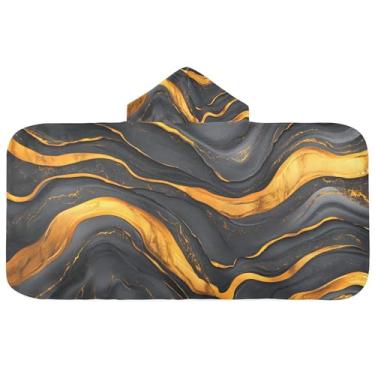 Imagem de Burbuja Toalha de banho com capuz de mármore preto dourado para crianças, toalha de praia de pelúcia macia absorvente para meninas e meninos 3-10 anos, 61 x 127 cm