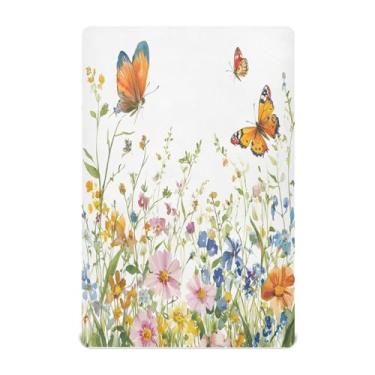 Imagem de STAYTOP Lençóis de berço de flores silvestres e borboletas para meninos e meninas, lençol com elástico para berço padrão e colchão infantil, de microfibra supermacia, 99 × 69 × 5 cm