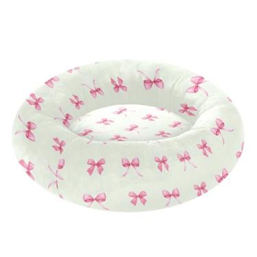 Imagem de SEHANY Cama fofa para cachorro rosquinha com laço rosa removível e lavável, pequena cama redonda para gatos, cama fofa super macia para animais de estimação com fundo antiderrapante para cães pequenos