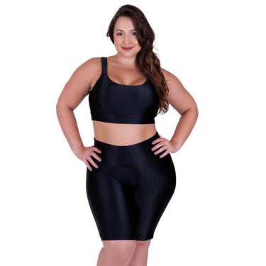 Imagem de Conjunto Fitness Plus Size Top com Bojo Removível e Bermuda Cintura Alta 3D Bruna-Feminino