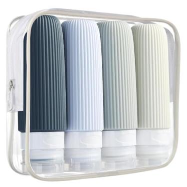 Imagem de Kit de silicone Viagem (conjunto de 4 peças) 90ml, adequado para condicionador, xampu, creme facial e cosméticos(Cinza e Azul)