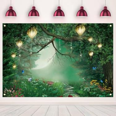 Imagem de Cenário de fotografia com tema de floresta encantada, 1,8 x 1,2 m, conto de fadas, jardim das maravilhas sessão de fotos cogumelo borboleta floresta decoração de festa de chá cabine de fotos banner de